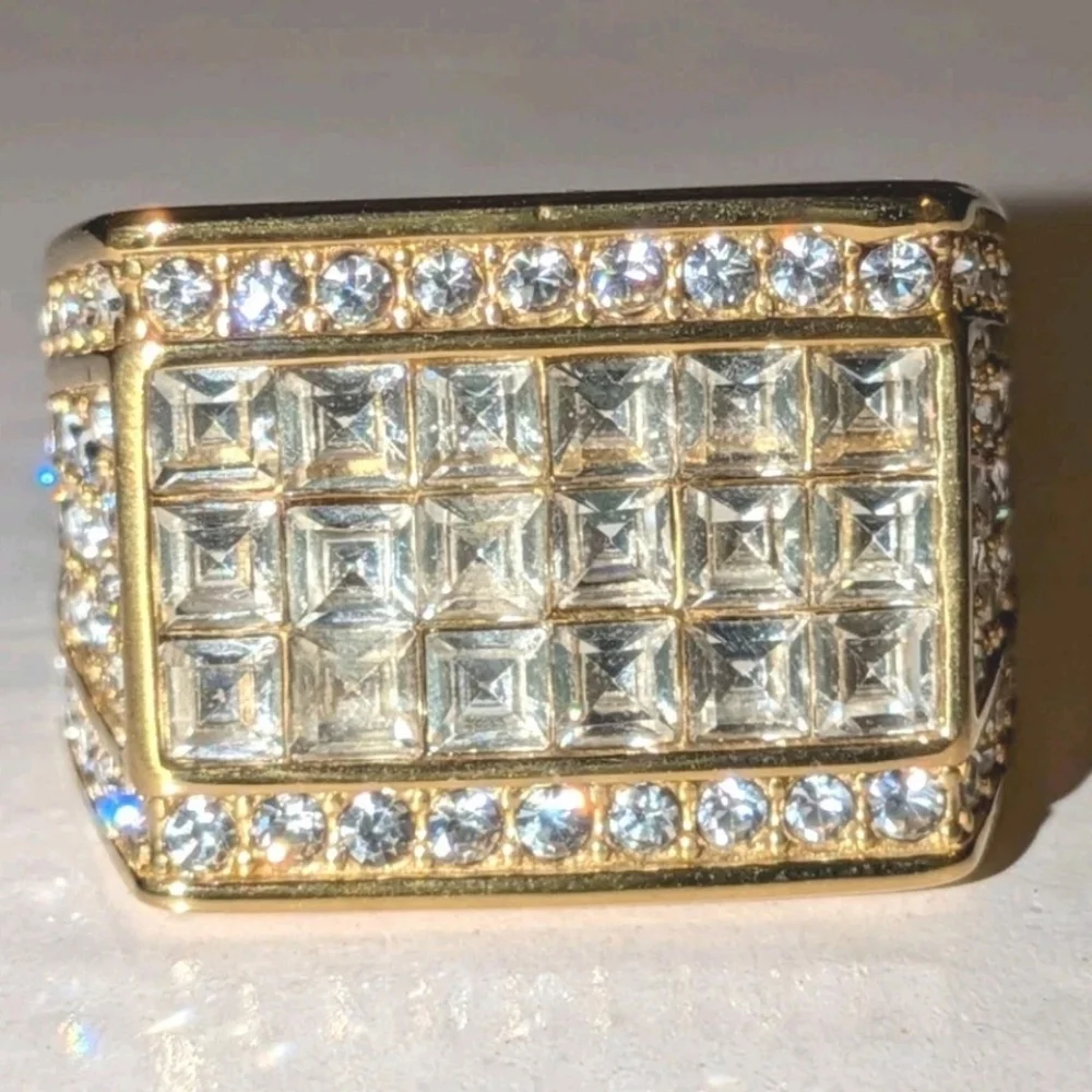 Luxury Large AAA Cubic Zirconia 316L Stainless Steel Hip Hop Ring For Men Sz 12